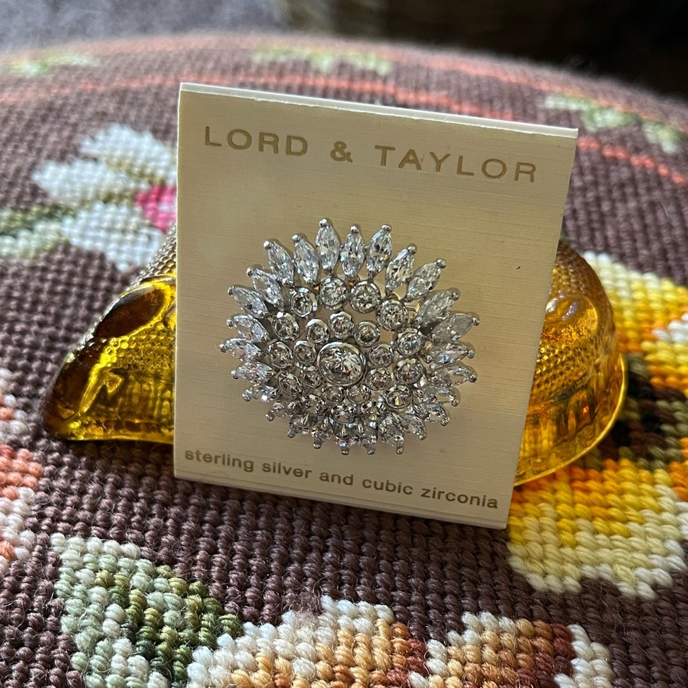 Lord & Taylor Silver Cubic Zirconia Sunburst Brooch - Picture 2 of 4